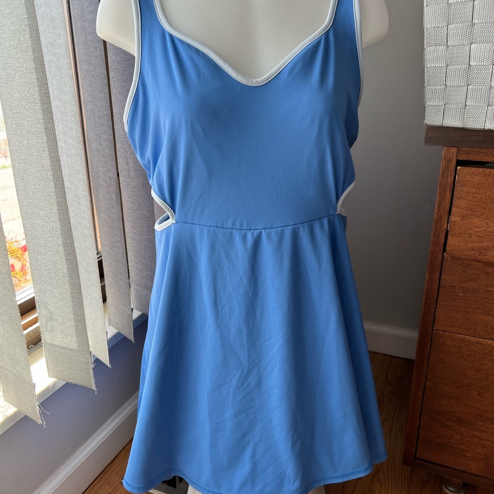 Cutout Blue Tennis Dress with White Trim & built-in Shorts and Bra